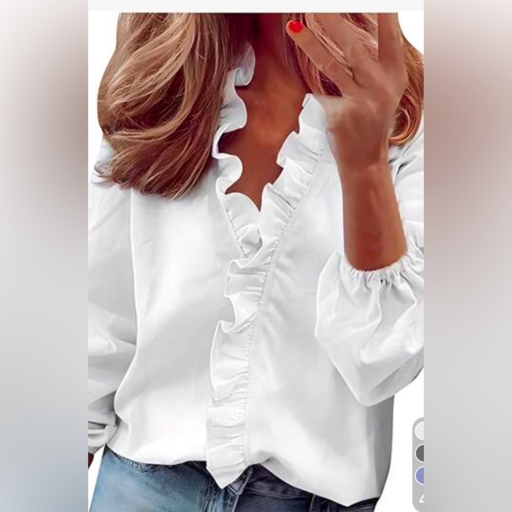 White Ruffle Bishop Sleeve Blouse